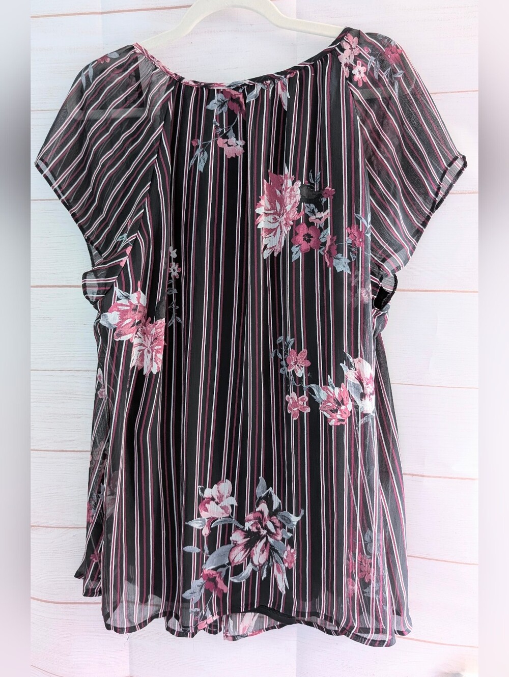 NWOT Ricki's Black Floral Stripe Blouse with Pink Accents Size XXL - Picture 2 of 8